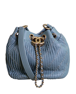 Coco Pleated Drawstring Bag, Leather, Blue, 25047615, AC/DB, 3*